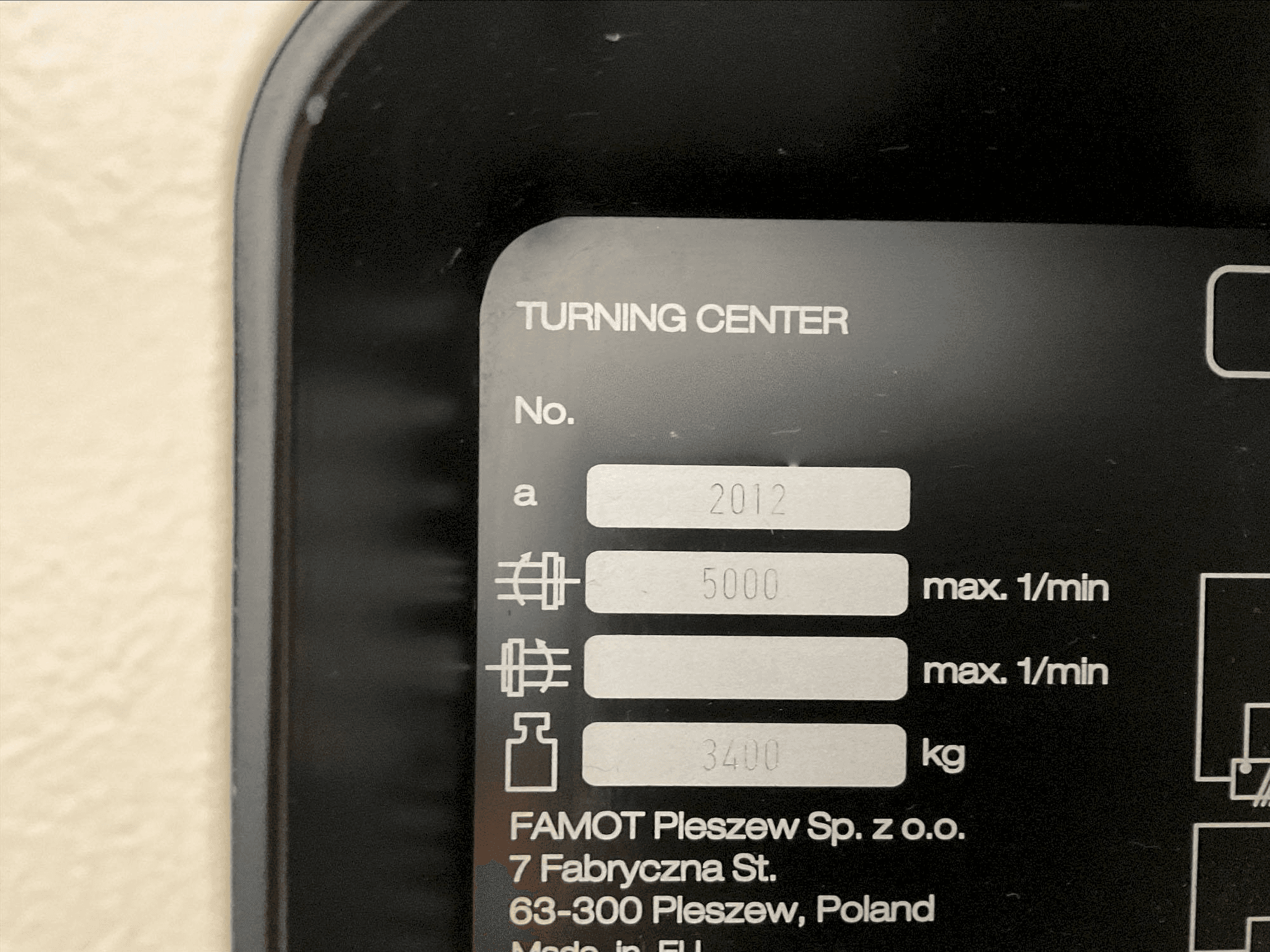 Mašīnas DMG MORI CTX 310 ecoline tehnisko datu plāksnīte