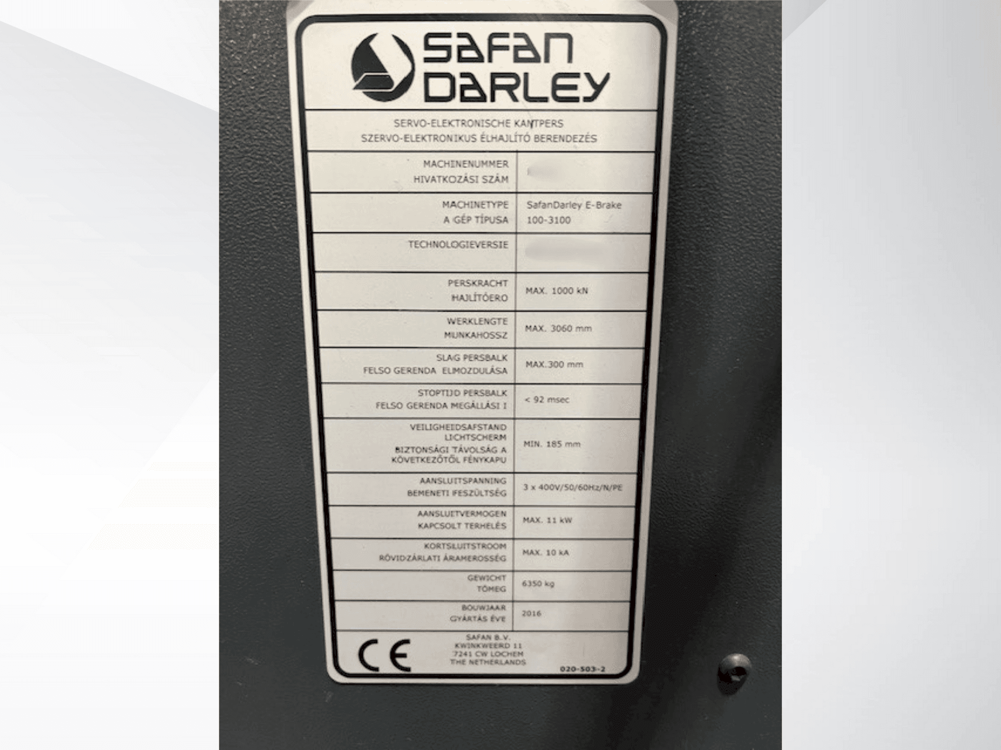 Mašīnas Safan E Brake 100 3100 pretskats